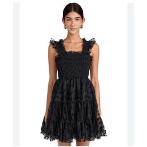 En Saison‎ Casey Flutter Mini Dress Black Size Medium Embroidered Bows